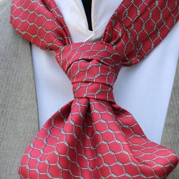 Men's Cravat Ascot 100%silk Gift Box A091 Red Ornament Print - Picture 2 of 11